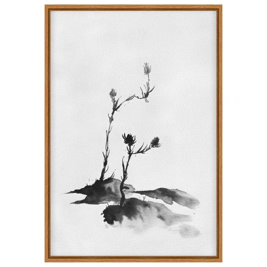 Quadro em Tela Canvas Tsubomi Pintura de Botões de Flores no Estilo Sumiê
