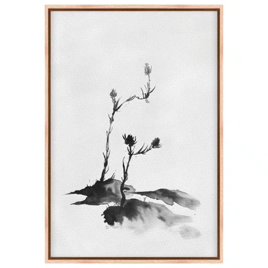 Quadro em Tela Canvas Tsubomi Pintura de Botões de Flores no Estilo Sumiê