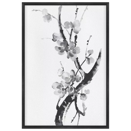 Quadro em Tela Canvas Ume Pintura de Galhos de Amexeira no Estilo Sumiê