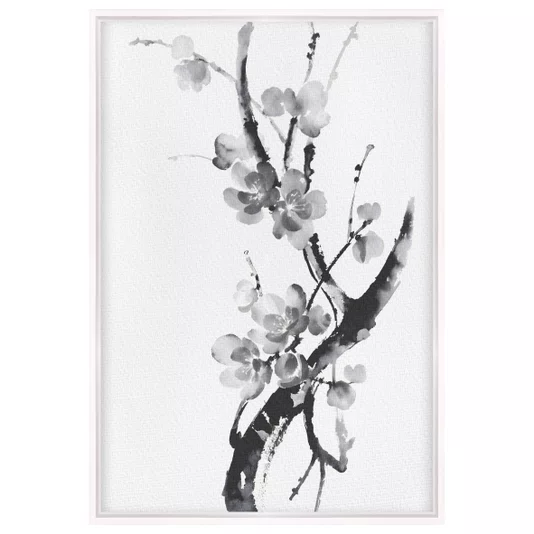 Quadro em Tela Canvas Ume Pintura de Galhos de Amexeira no Estilo Sumiê