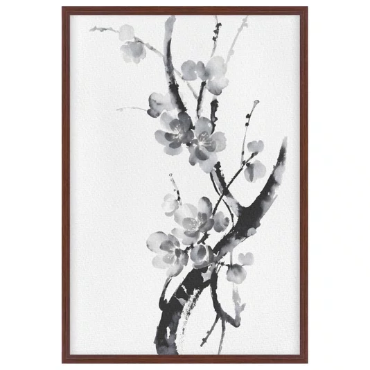 Quadro em Tela Canvas Ume Pintura de Galhos de Amexeira no Estilo Sumiê