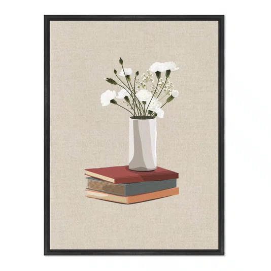 Quadro Em Tela Canvas Vaso de Flores e Livros Estilo Modern Heritage