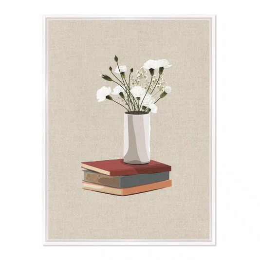 Quadro Em Tela Canvas Vaso de Flores e Livros Estilo Modern Heritage