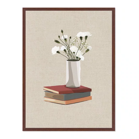 Quadro Em Tela Canvas Vaso de Flores e Livros Estilo Modern Heritage