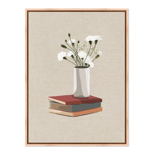 Quadro Em Tela Canvas Vaso de Flores e Livros Estilo Modern Heritage