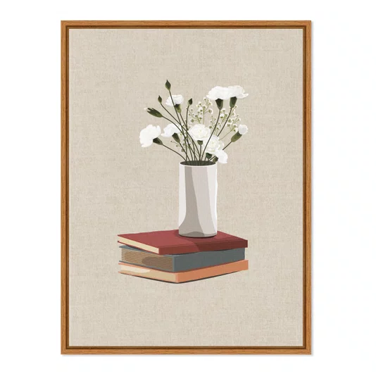 Quadro Em Tela Canvas Vaso de Flores e Livros Estilo Modern Heritage