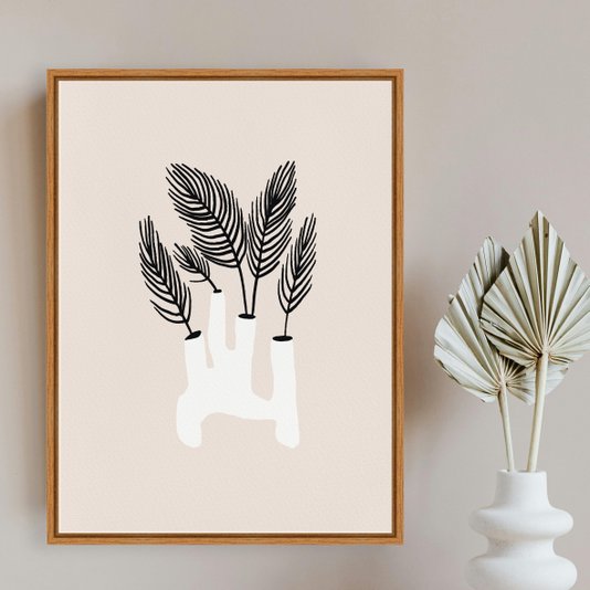 Quadro Em Tela Canvas Vaso Moderno Com Folhas Estilo Japandi