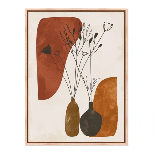 Quadro Em Tela Canvas Vasos e Formas Orgânicas Estilo Modern Heritage