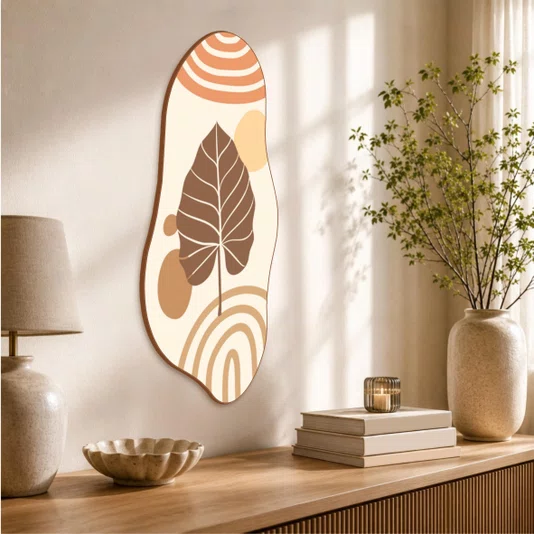 Quadro Orgânico Decorativo Arte Boho de Silhueta de Folha Abstrata