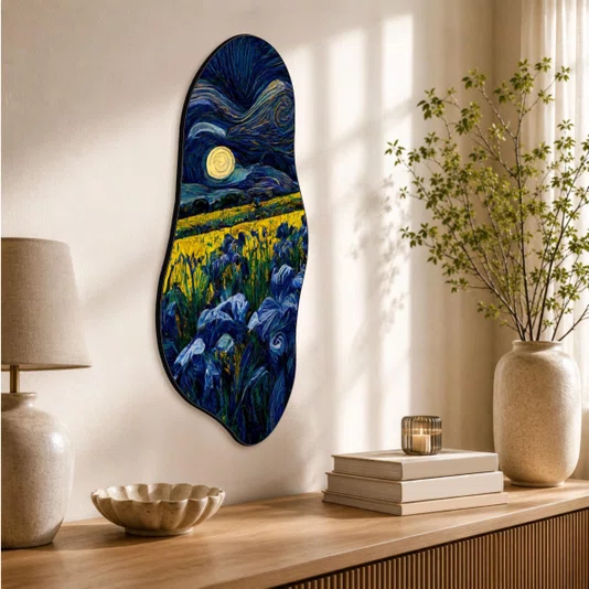 Quadro Orgânico Decorativo Campo de Flores e Lua