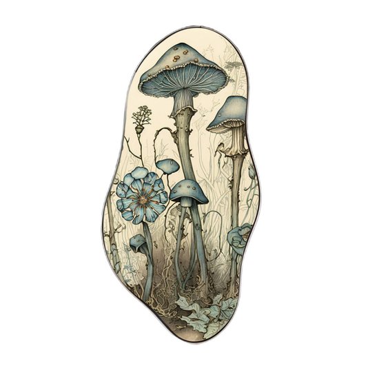 Quadro Orgânico Decorativo Cogumelos e Flores com Moldura Flexível Metalizada