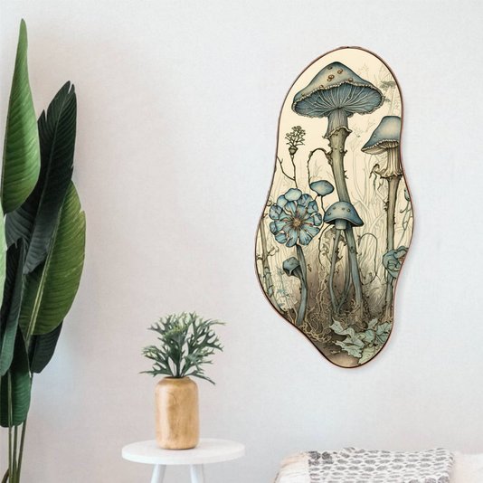 Quadro Orgânico Decorativo Cogumelos e Flores com Moldura Flexível Metalizada