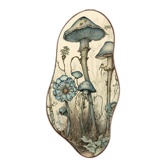 Quadro Orgânico Decorativo Cogumelos e Flores com Moldura Flexível Metalizada