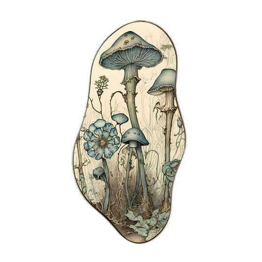 Quadro Orgânico Decorativo Cogumelos e Flores com Moldura Flexível Metalizada