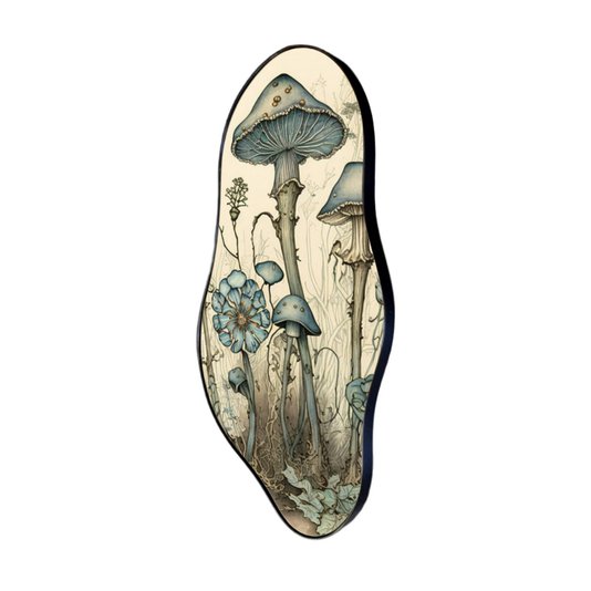Quadro Orgânico Decorativo Cogumelos e Flores com Moldura Flexível Metalizada
