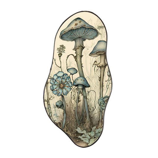 Quadro Orgânico Decorativo Cogumelos e Flores com Moldura Flexível Metalizada