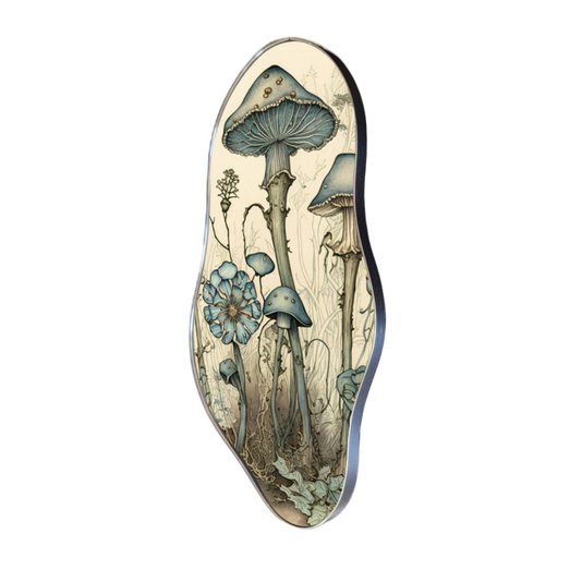 Quadro Orgânico Decorativo Cogumelos e Flores com Moldura Flexível Metalizada
