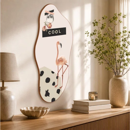Quadro Orgânico Decorativo Colagem Abstrata Flamingo Cool