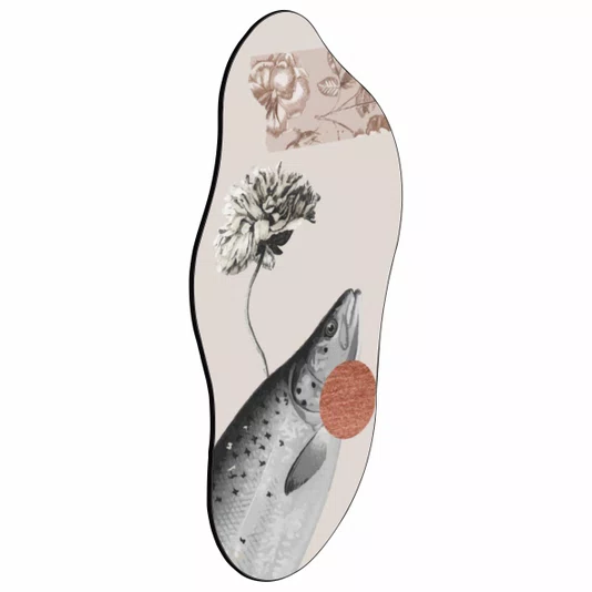 Quadro Orgânico Decorativo Colagem Abstrata Peixe e Flor