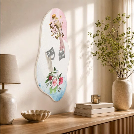 Quadro Orgânico Decorativo Colagem Máscaras e Flores