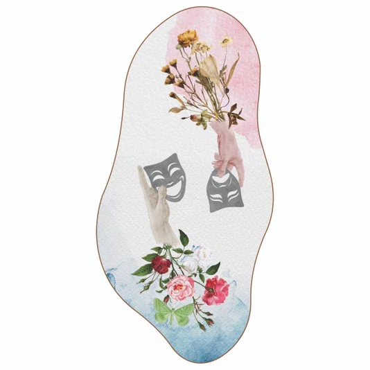 Quadro Orgânico Decorativo Colagem Máscaras e Flores