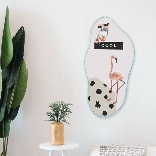 Quadro Orgânico Decorativo Flamingo e Caveira com Moldura Filete Flexível