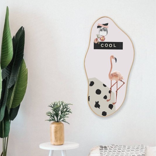 Quadro Orgânico Decorativo Flamingo e Caveira com Moldura Filete Flexível
