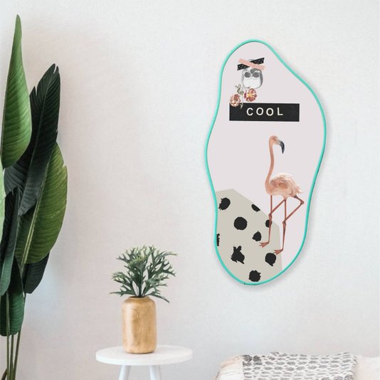 Quadro Orgânico Decorativo Flamingo e Caveira com Moldura Filete Flexível