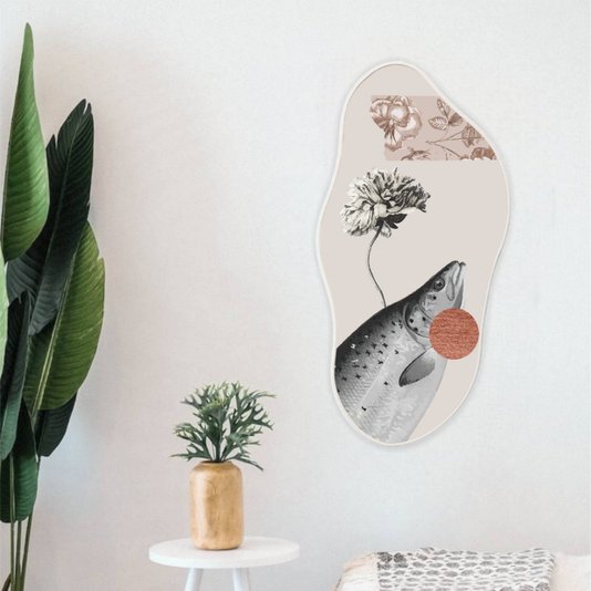 Quadro Orgânico Decorativo Flor e Peixe com Moldura Filete Flexível