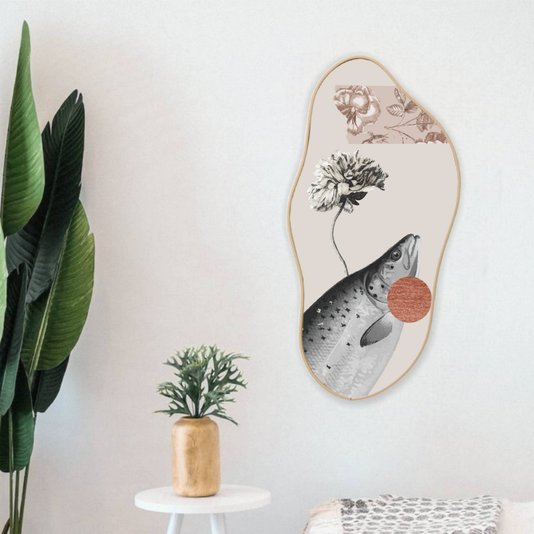 Quadro Orgânico Decorativo Flor e Peixe com Moldura Filete Flexível