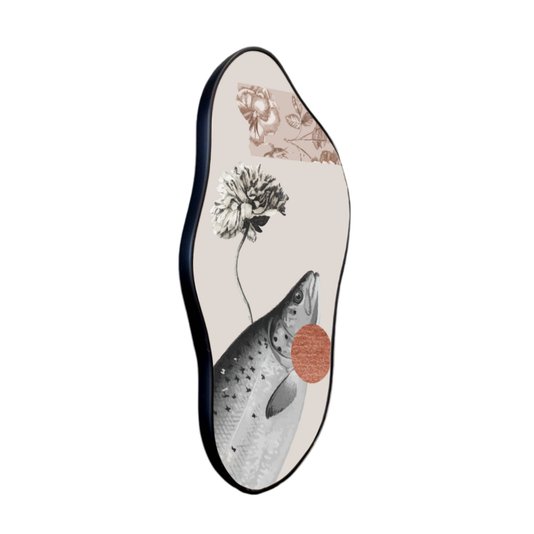 Quadro Orgânico Decorativo Flor e Peixe com Moldura Filete Flexível