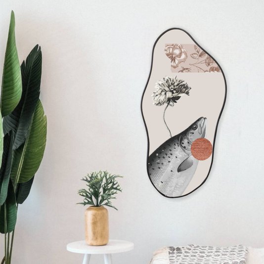 Quadro Orgânico Decorativo Flor e Peixe com Moldura Filete Flexível
