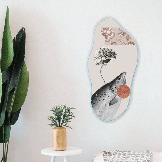 Quadro Orgânico Decorativo Flor e Peixe com Moldura Filete Flexível