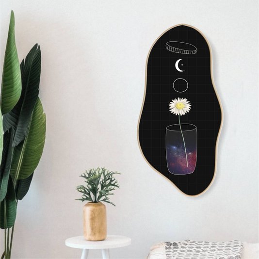 Quadro Orgânico Decorativo Flor no Potinho com Moldura Filete Flexível