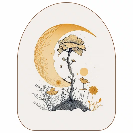 Quadro Orgânico Decorativo Flores e Lua