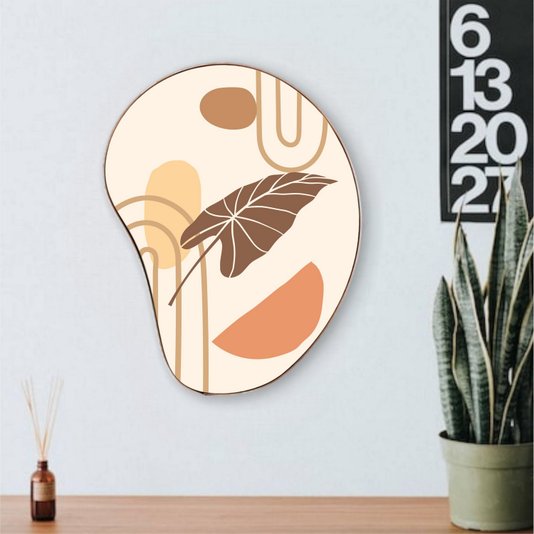 Quadro Orgânico Decorativo Folha e Formas Abstratas com Moldura Flexível Metalizada
