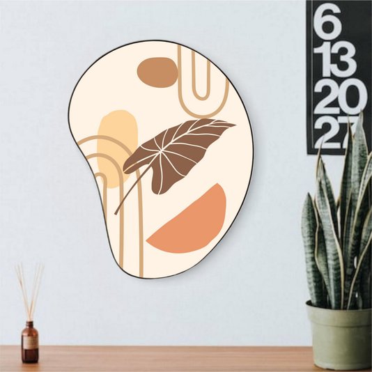 Quadro Orgânico Decorativo Folha e Formas Abstratas com Moldura Flexível Metalizada