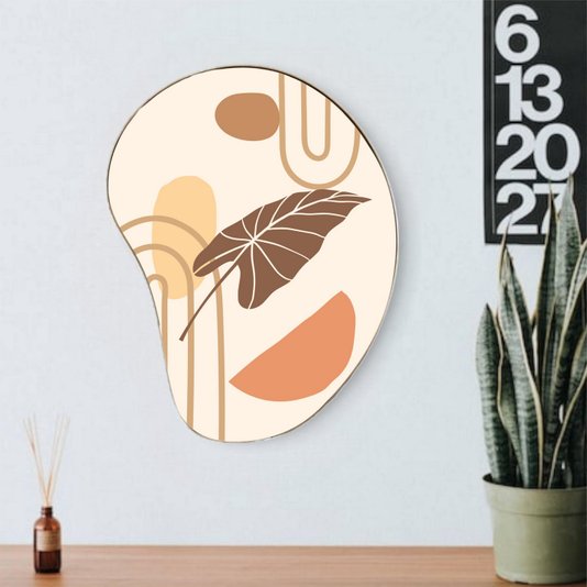 Quadro Orgânico Decorativo Folha e Formas Abstratas com Moldura Flexível Metalizada