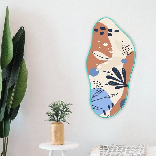Quadro Orgânico Decorativo Folhas Abstratas com Moldura Filete Flexível