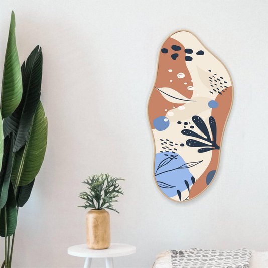 Quadro Orgânico Decorativo Folhas Abstratas com Moldura Filete Flexível