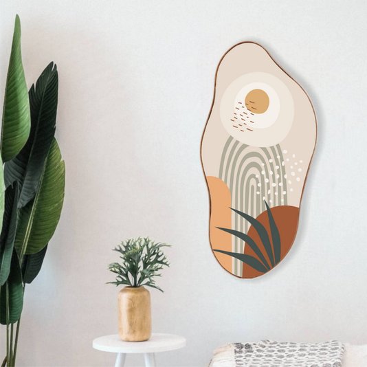 Quadro Orgânico Decorativo Formas Abstratas e Folha com Moldura em Couro Sintético