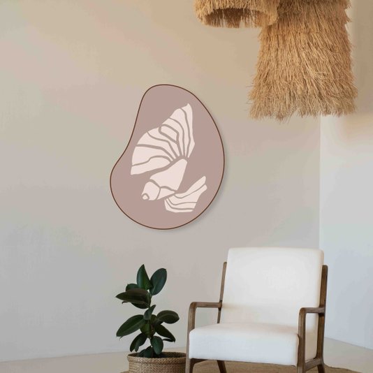 Quadro Orgânico Decorativo Fóssil Peixe Marrom Abstrato Estilo Japandi