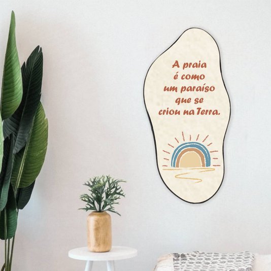 Quadro Orgânico Decorativo Frase  A Praia é Como  Um Paraíso Que Se Criou na Terra com Moldura em Couro Sintético