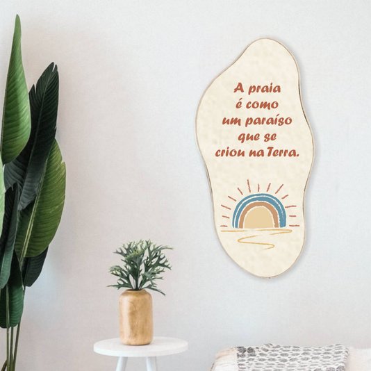 Quadro Orgânico Decorativo Frase  A Praia é Como  Um Paraíso Que Se Criou na Terra com Moldura em Couro Sintético