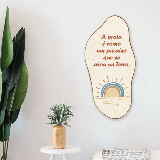 Quadro Orgânico Decorativo Frase  A Praia é Como  Um Paraíso Que Se Criou na Terra com Moldura em Couro Sintético