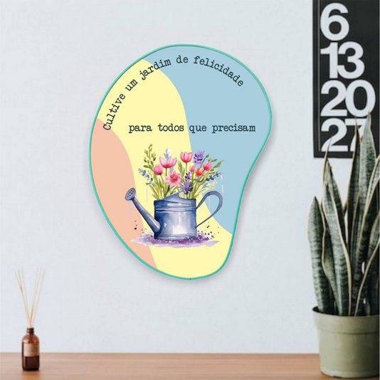 Quadro Orgânico Decorativo Frase Cultive Um Jardim de Felicidade Para Todos Que Precisam com Moldura Filete Flexível