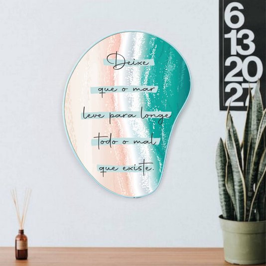 Quadro Orgânico Decorativo Frase Deixe Que o Mar Leve Para Longe Todo o Mal Que Existe com Moldura Filete Flexível