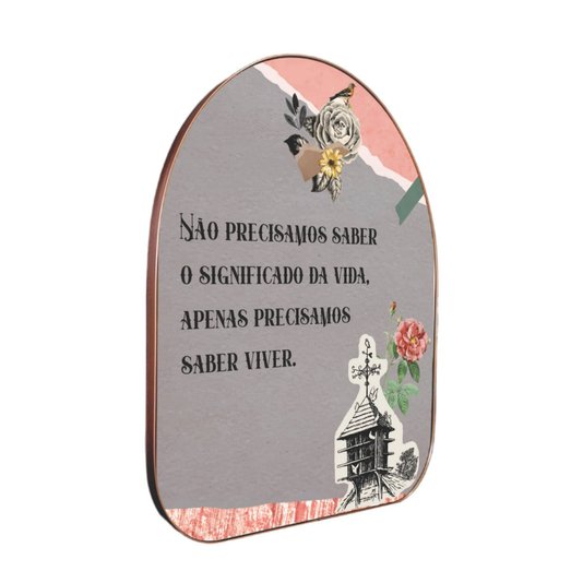 Quadro Orgânico Decorativo Frase Não Precisamos Saber o Significado da Vida, Apenas Precisamos Saber Viver com Moldura Flexível Metalizada