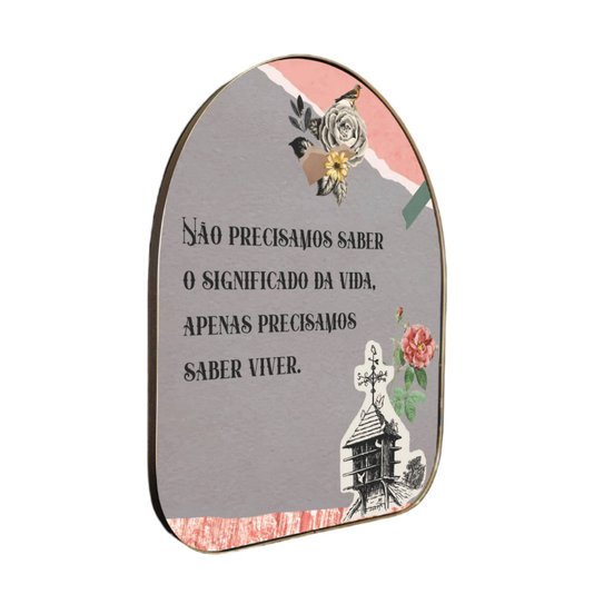 Quadro Orgânico Decorativo Frase Não Precisamos Saber o Significado da Vida, Apenas Precisamos Saber Viver com Moldura Flexível Metalizada