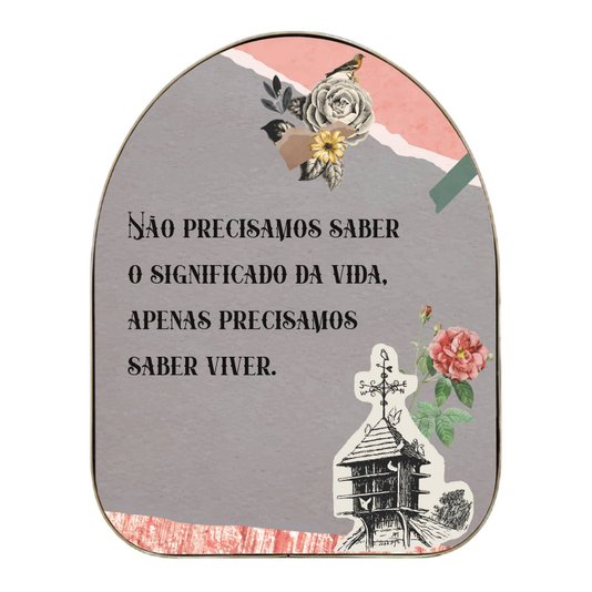 Quadro Orgânico Decorativo Frase Não Precisamos Saber o Significado da Vida, Apenas Precisamos Saber Viver com Moldura Flexível Metalizada